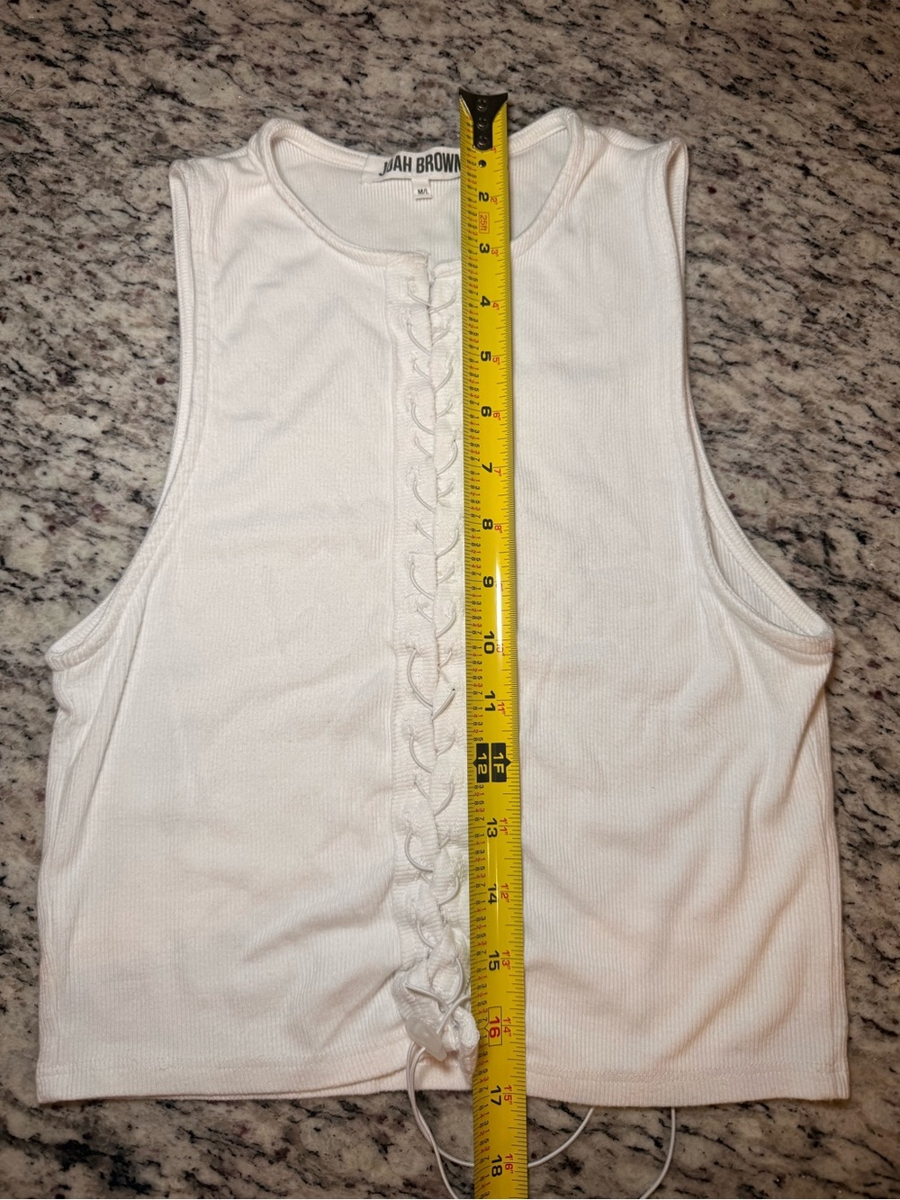 ♡ Joah Brown Lace Up Crop Tank Top in White FlexRib - Picture 6 of 9